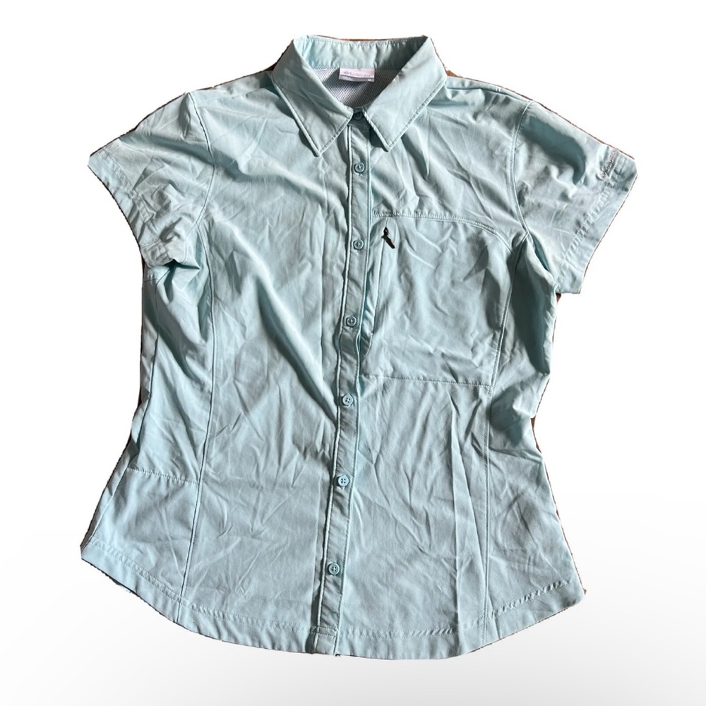 Columbia Sportswear Short Sleeve Button Down Hiking Outdoor Shirt Medium Blue